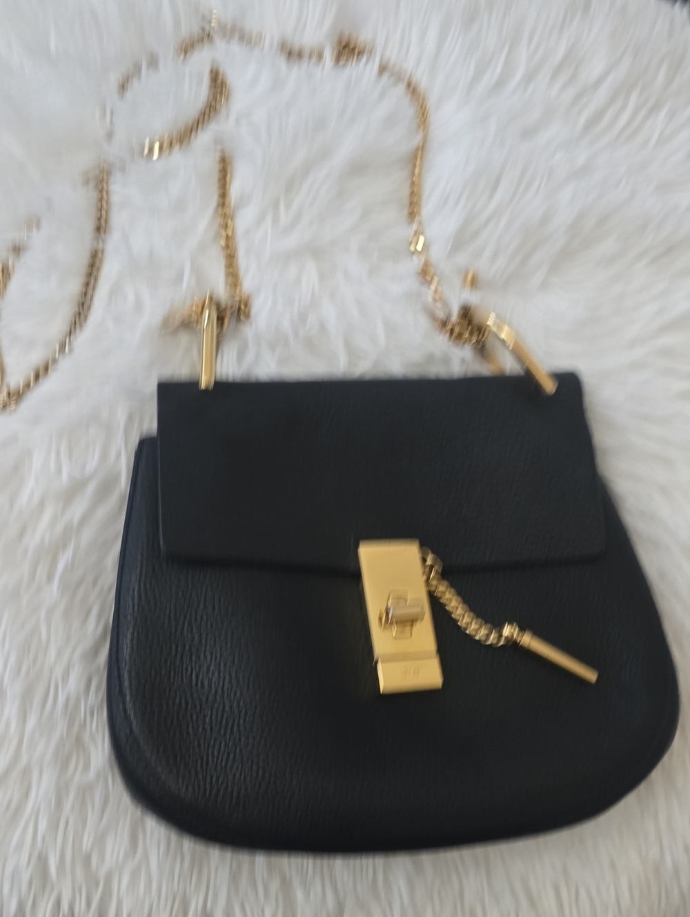 Chloe Black Leather Crossbody Bag with Gold Chain Hardware